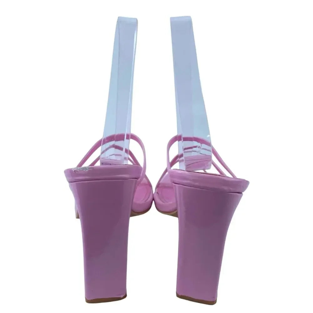 Superdown Sofia Pink Strappy Leather Slip On Square Toe High Heels Sandals Sz 7